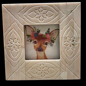 Handcrafted Stone Photo Frame with Floral Deer Art - 5x5 Inches - Made In India